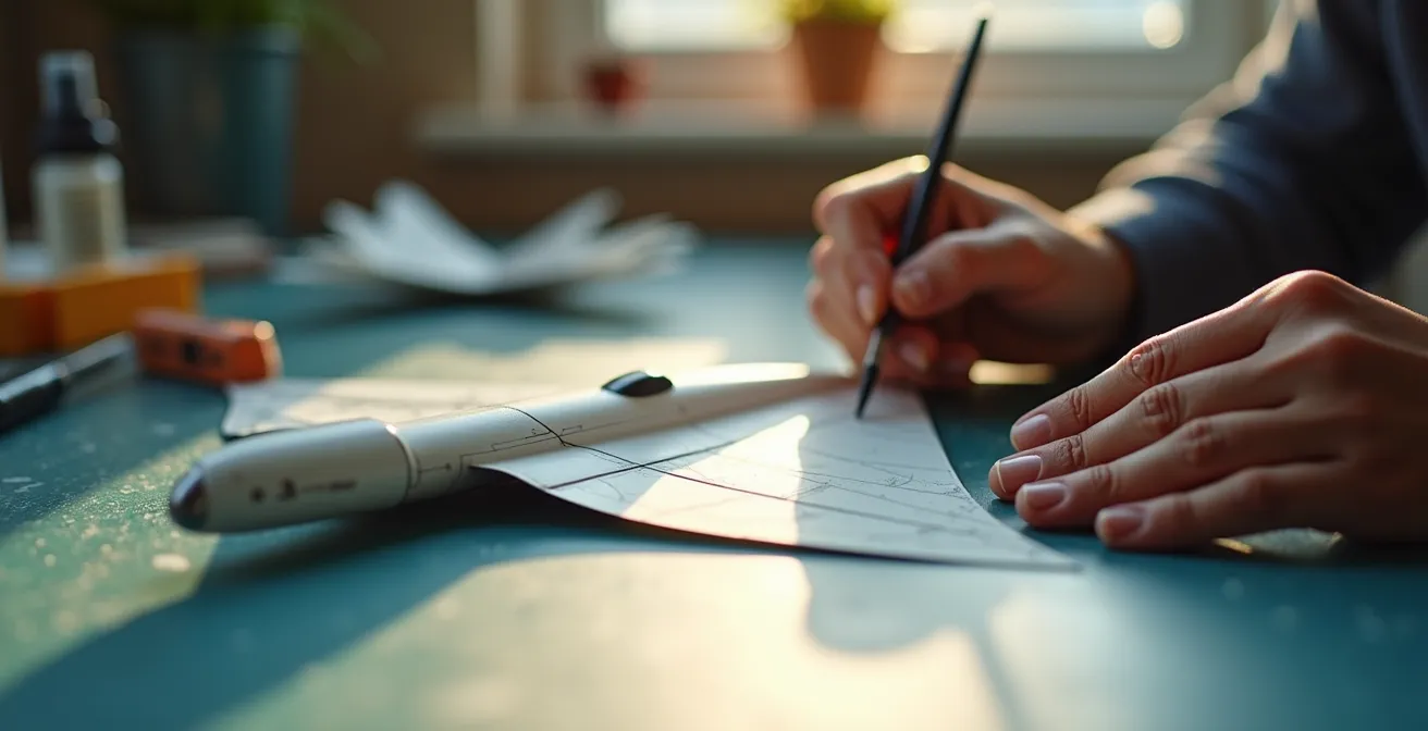 Model airplane wing showing cement damage recovery process in stages
