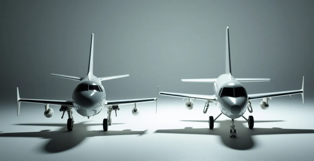 Side-by-side comparison of aircraft models showing stress distribution patterns for wheels-up and wheels-down displays.