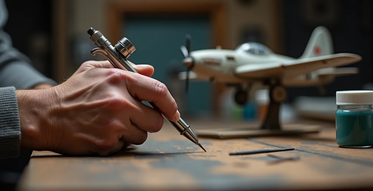 Hands demonstrating proper airbrush grip and movement technique for soft-edge patterns