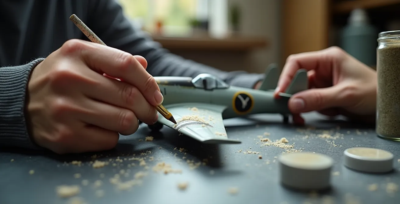 Close-up human eye view of weathered aircraft showing emotional connection to realistic wear