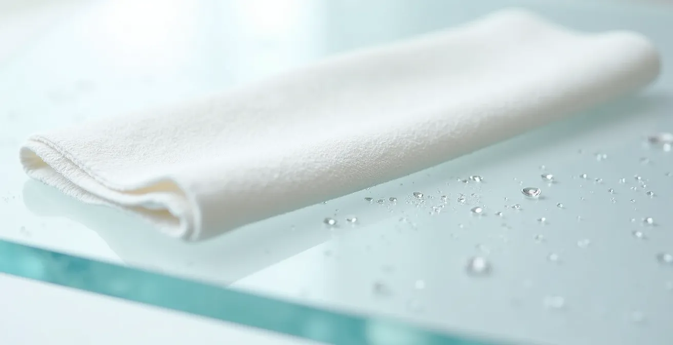 Extreme close-up of microfiber cloth polishing acrylic surface in straight overlapping motions