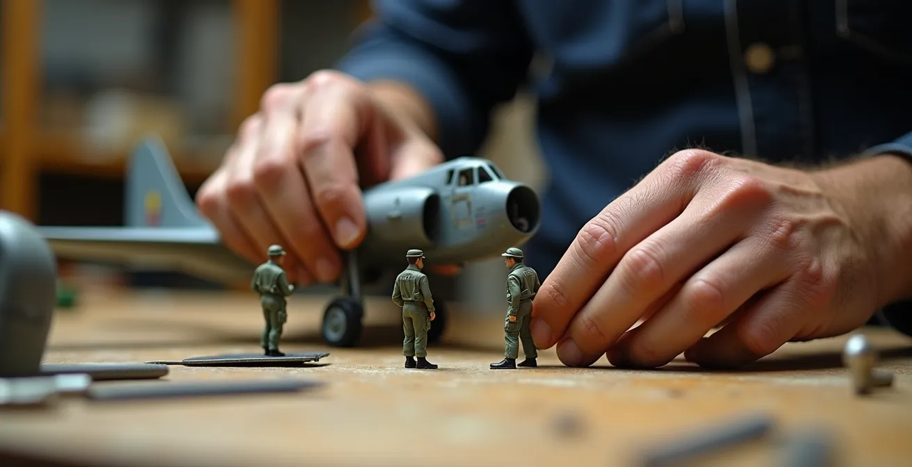 Side-by-side comparison showing correct and incorrect scale matching in aircraft dioramas