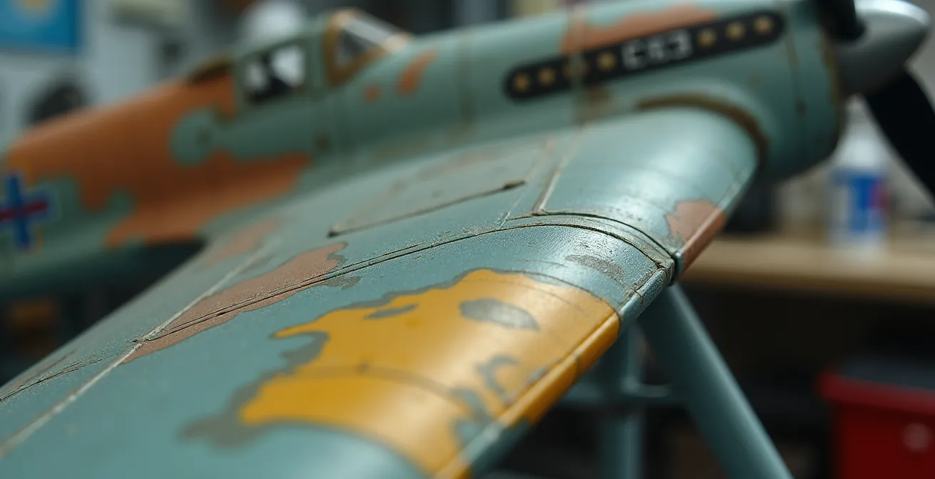Close-up comparison of scale color effects on aircraft model panels showing atmospheric perspective