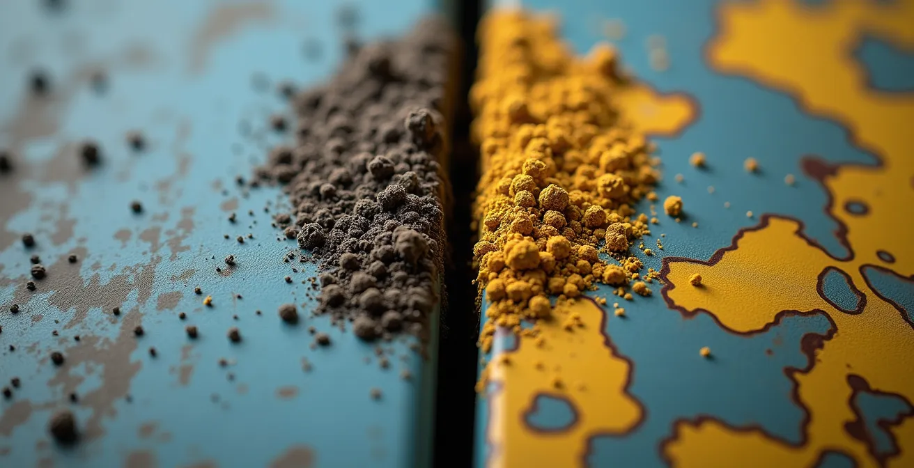 Macro comparison showing correct vs incorrect mud weathering on aircraft model