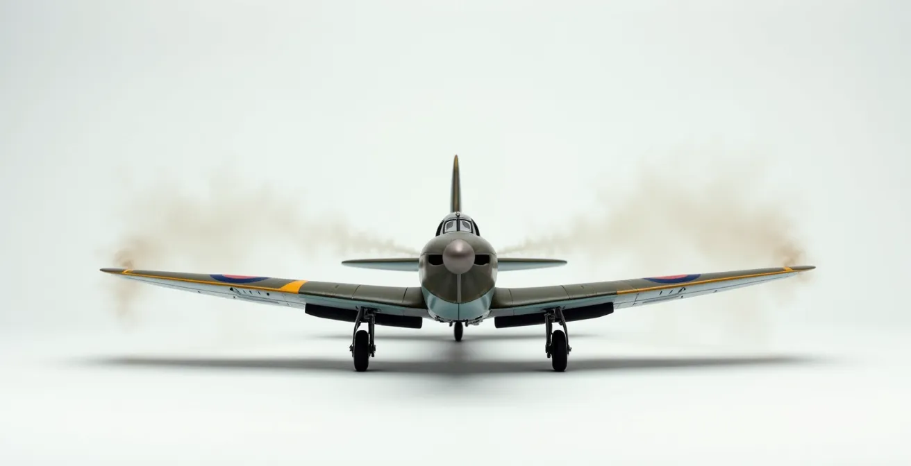 Visualization of curved exhaust flow pattern over Spitfire wing root